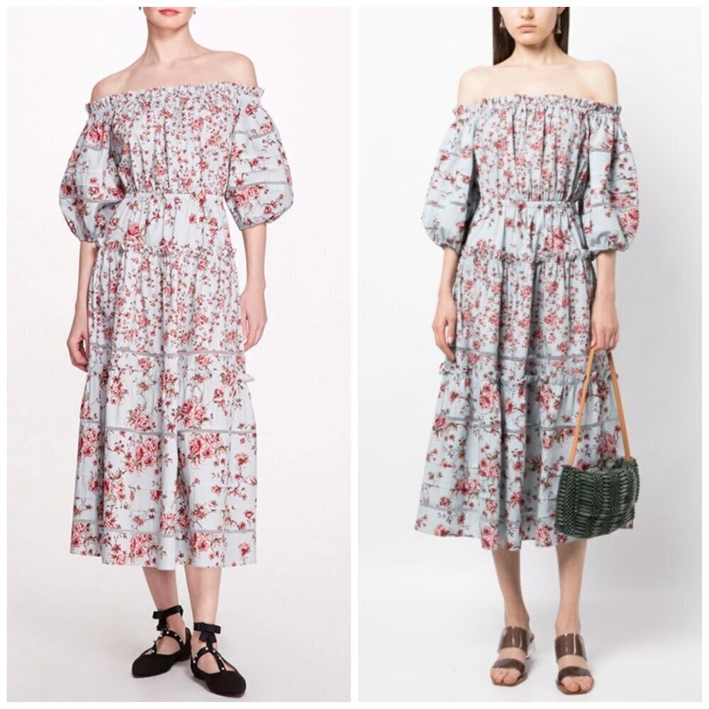 Marchesa Notte Ayana Off Shoulder Floral Midi Dress Size 2